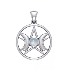 Triple Goddess Moon Pentacle 925 Sterling Silver Pendant Peter Stone Jewelry