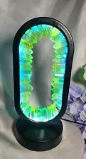 9" Genuine Green & Blue Aura Quartz Crystal Lamp Light Decor Oval Portal Metal