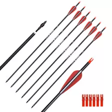 26" Carbon Hunting Practice Arrows Removable Tips for Compound Recurve Bow 6PCS