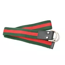 GUCCI Logo Sherry Belt Canvas Leather Size 85/34 Red Green SHW Italy 02YE530