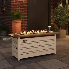 56'' Gas Fire Pit Table Outdoor Propane Fireplace 50000 BTU Fire Pits, White