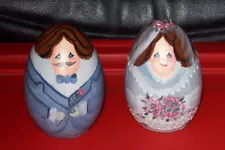 Bride and Groom Hand-Painted Goose Eggs ~ Wedding Figures