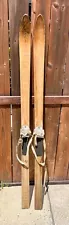 ANTIQUE Beautiful Old Wooden Snow Skis Vintage 61" GREAT BLOND PATINA w/Binding