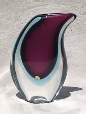 Vintage Murano Venetian Glass Sommerso Vase Teardrop Hand Blown Art