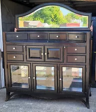 Modern American Signature Black Sideboard w/ Beveled Mirror