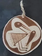 Native American (Ancient Looking) Heron Eating Fish Pottery Wall Hanging...