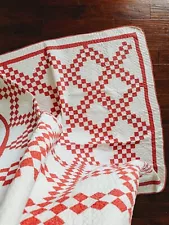 Vintage QUILT Irish Chain, Red, Cream,69x75in