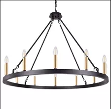 Tochic 39'' Black Farmhouse Chandelier Light Fixture, 12 Lights Wagon Wheel