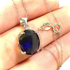 Blue Sapphire Necklace 925 Sterling Silver Italy Pendant for Women lab-created