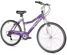 Comfort Women Bike Full Suspension Hybrid 7-Speed Drivetrain Outdoor Purple 26"