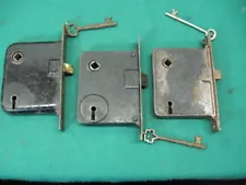 Lot of 3 Antique Door Locks With Keys; 5 1/4" to the Front