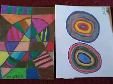 16 Diversified Color Pencil Abstract Drawings On 4x5.5 And 4x6 Paper Signed...