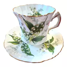 HAMMERSLEY BONE CHINA TEACUP & SAUCER LILY OF THE VALLEY FLOWERS ENGLAND