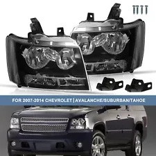 Pair Black Halogen Headlights Lamps for 07-14 Chevy Avalanche Tahoe Suburban