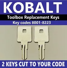 Kobalt Toolbox Keys Tool Box Spare Replacement Keys Cut to Code 8001-8223