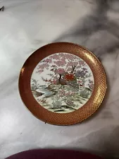 Vintage Red Gold Porcelain 10” Plate Pheasants in Excellent Used Condition Japan