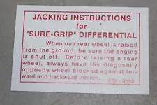 New 1962-67 Mopar Sure Grip Warning Decal