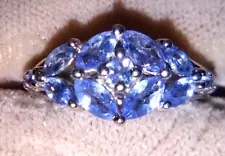 Tanzanite cluster ring Sz 7 Very Pretty .925