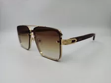 Cartier Sunglasses Square Wood 58mm Gold Frame With Brown Gradient Lenses