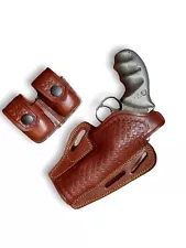 KS0306 Basketweave Pancake Holster & Double Speedloader Pouch For 357 Magnum 4"