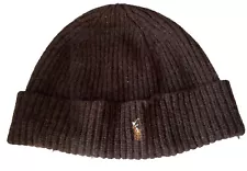 RALPH LAUREN POLO Knit Beanie Cap Hat, Dark Brown Wool, Pony on Front EUC