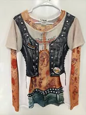 Faux Real Photo Realistic Apparel Tattoo Biker Polyester Long Sleeve T-Shirt XL