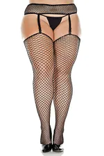 Plus Size Industrial Net Stockings And Garter Belt 2 PC Set (20680q)