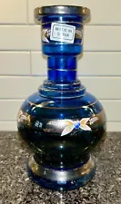 Vintage Syrian Hand Painting Hand Blown Glass Hookah Base Vase Cobalt Blue 9”