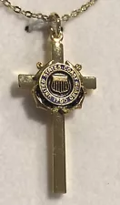 USCG Coast Guard Military Gold Cross Military Insignia Necklace New