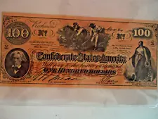 Cereal Premium Confederate 100 Dollar Bill