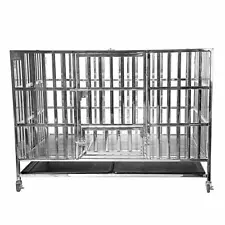 Used 47" Heavy Duty Stainless Steel Dog Cage Kennel Large Crate Pet Playpen