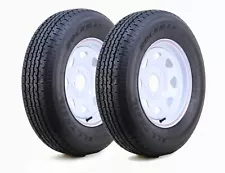 2 ROCKMAN Trailer Tire Assembly ST205/75R15 8-Ply White Spoke Rim 5 Lug on 4.5"