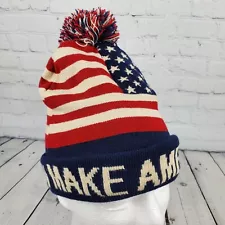 MAGA US Flag Knit Pom Hat Trump America Beanie Lined EUC