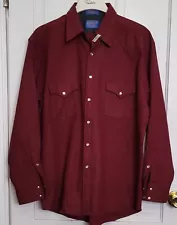 Vintage Pendleton Virgin Wool Pearl Snap Western Shirt Heather Burgandy Red Sz L