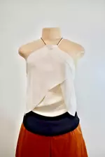 ROLAND MOURET White Black Silk Top Size 4 US On Sale ns