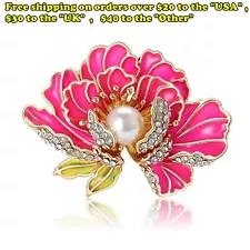 Enamel Peony Flower Brooches Rhinestone Rose Pins Pearl Flowers Badge Hot Sale