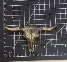 Texas Longhorn Steer Cow Skull Figural Solid Brass Belt Buckle