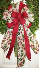 10 " HANDMADE HOLLY CHRISTMAS BOW for DOOR WREATH LANTERN GARLAND # 32 rb