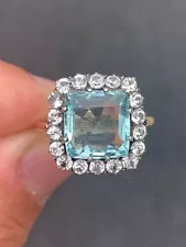 9ct gold aquamarine white sapphire cluster ring art deco 1920s