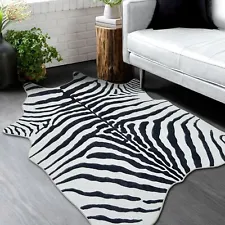 HR Premium Non-Slip Faux Cowhide Black and White Zebra Print Area Rug for...