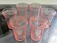 VINTAGE SET OF 6 PINK DEPRESSION CHERRY 4-1/8" DRINKING GLASSES / MINT