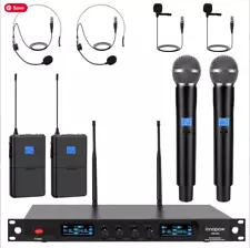 4-Channel Wireless Microphone System, Quad UHF Metal Cordless Mic, 2 Handheld...