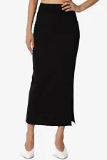 TheMogan Womens Side Slit High Waist Stretch Knit Mid Calf Long Pencil Skirt