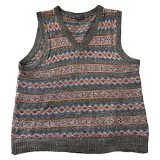 Vintage Wool Knit Vest Jumper Fair Isle Sweater Multicoloured Mens Medium