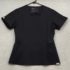 Figs Scrub Top Womens XS Inala Zip Pocket Nurse Hospital V-Neck Black V-Neck