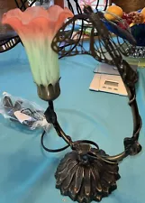 Art Deco Glass Lily Tulip Lamp Butterfly Flower Vintage Style Metallic Bass ￼