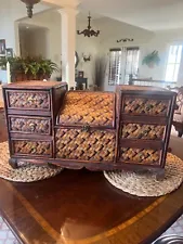 Rattan Chest with 6 drawers Palm Beach style? Table top Woven cottage core