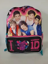 RARE One Direction I Love 1D Backpack Bookbag 2013 Boy Band Pink Blue Black HTF