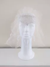 Vintage White Bridal Wedding Head Piece Hat Lace Veil Priscilla of Boston