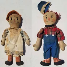 Early Raggedy Ann and Andy Dolls Original as found Vintage , Volland ?